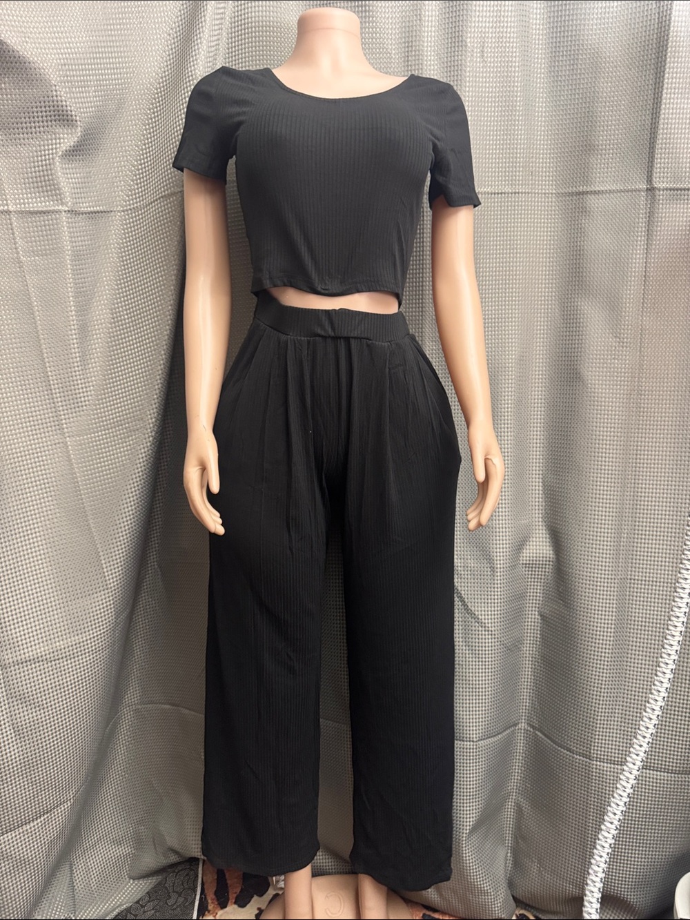 New Black Women's Wide-Leg two piece it Set New